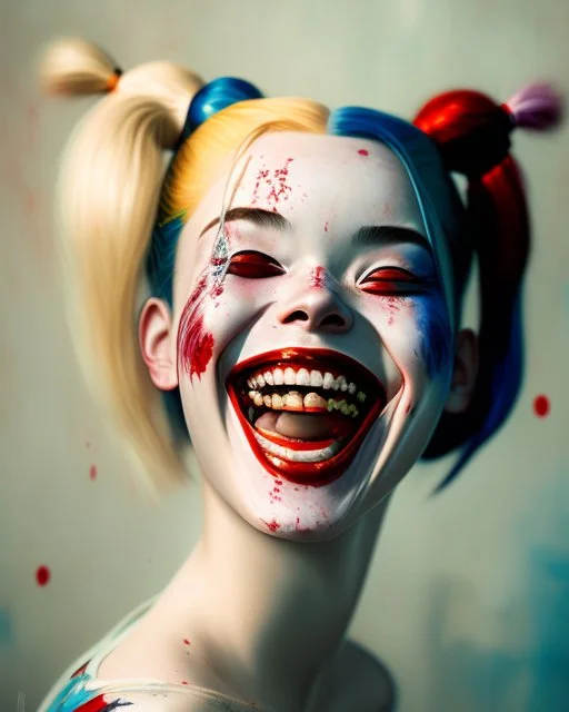 painting by koson ohara and marta bevacqua, Harley Quinn laugh