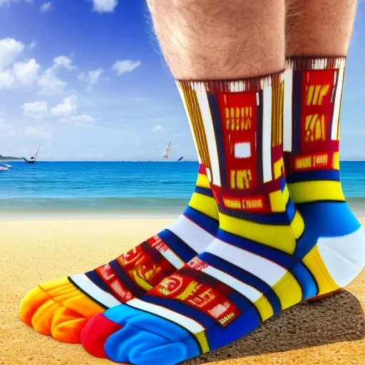 deutscher urlauber am strand in socken und sandalen