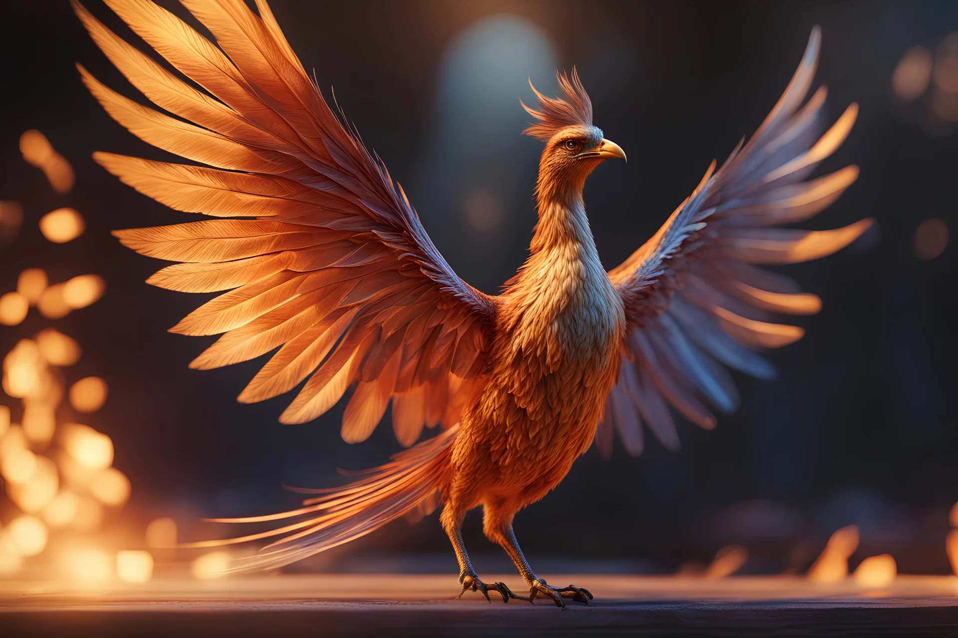 phoenix bird with flaming wings, Cinematic lighting, Volumetric lighting, Epic composition, Photorealism, Bokeh blur, Very high detail, Sony Alpha α7, ISO1900, Character design, Unreal Engine, Octane render, HDR, Subsurface scattering