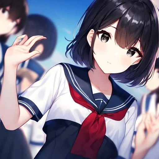 Clear focus, High resolution, short black hair, black eyes, wearing a sailor uniform, ZMO.AI