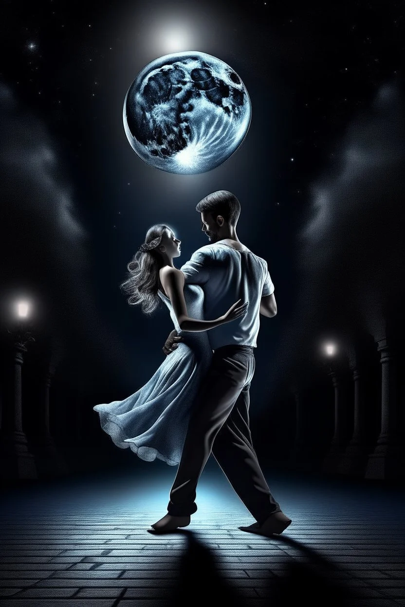 Poster song about dancing under the moon Photorealistic