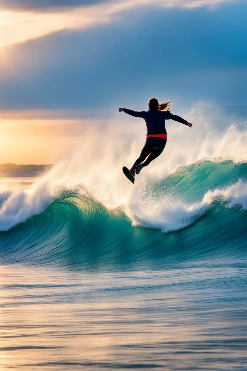 À l’aube, je me lève, Vers La Piste, la planche sous le bras, Sur la vague, je me lève aussi, Une, deux, trois fois, je vole.