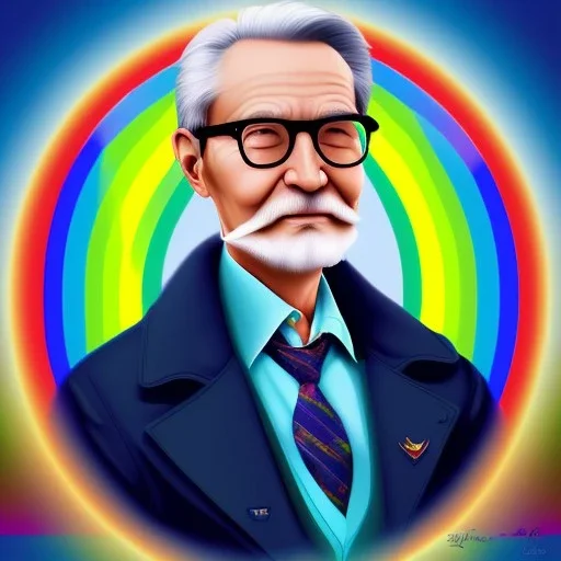 old man with glasses, with dog, on the rainbow bridge