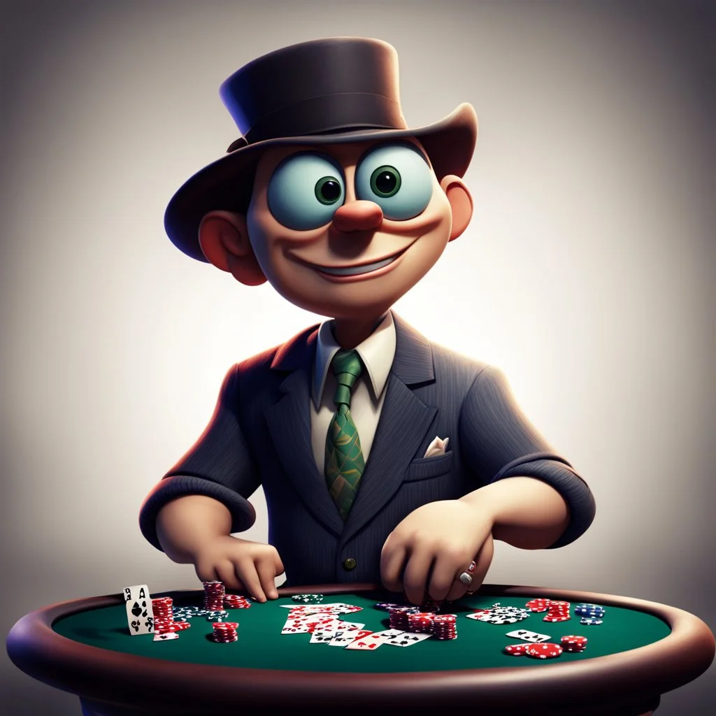 poker player, stylized, pixar