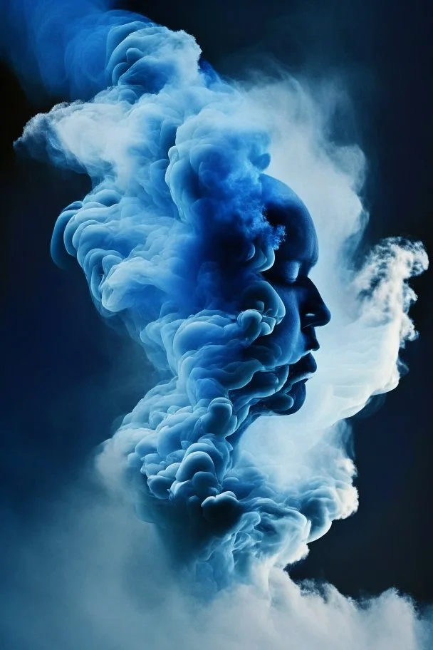 blue smoke in a shape of a person cloud air elemental