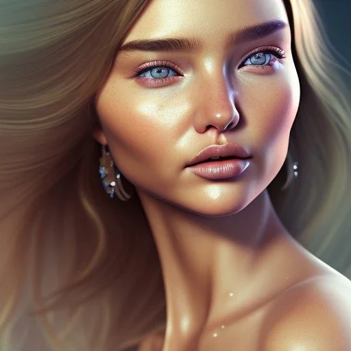 intricate stunning highly detailed girl miranda kerr, pale eyes, long blonde hair, portrait, Bokeh, shallow depth of field, blur, out-of-focus background, Macro lens, highly detailed, unreal engine 5