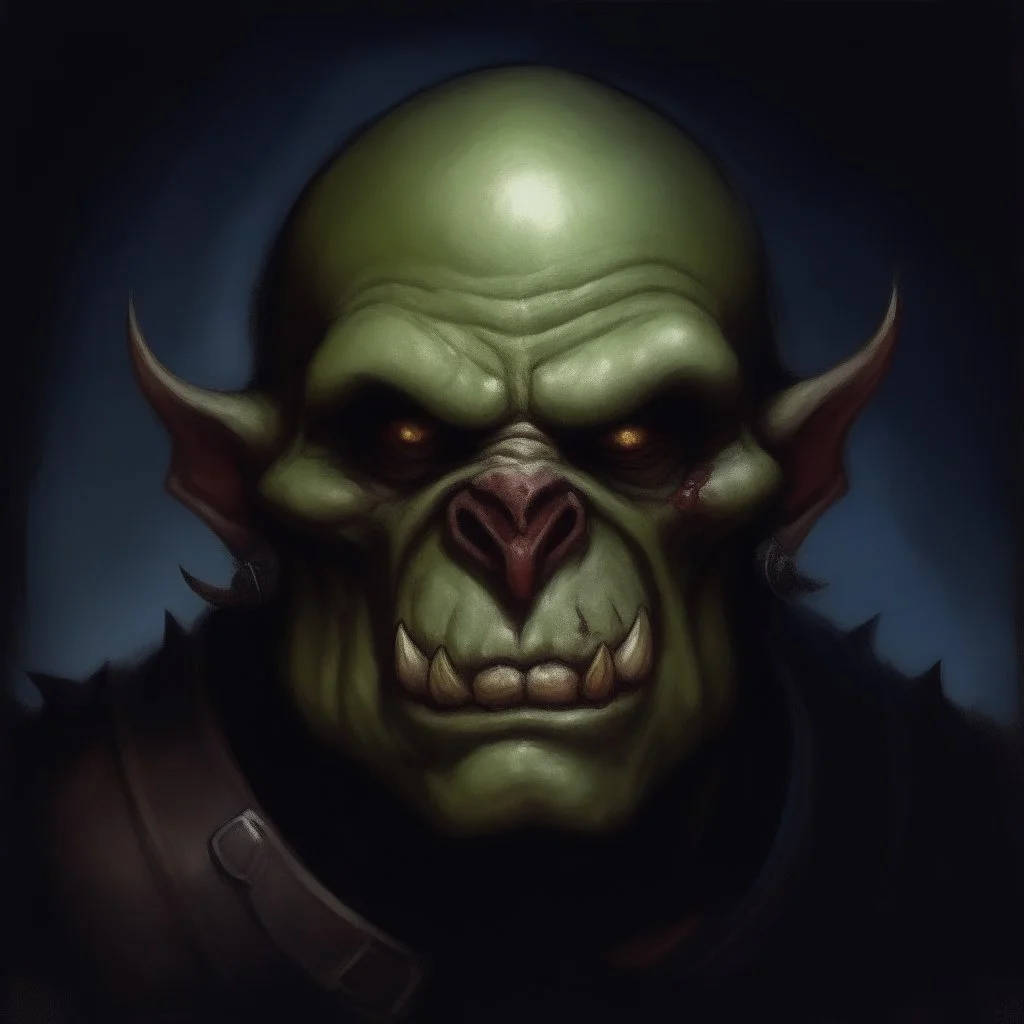 dnd style dark fantasy medieval ogre broken skull. mugshot. oil painting.