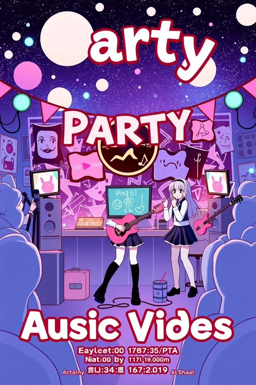 poster for a party with anime music videos