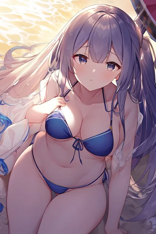 anime waifu at the beach in a bikini