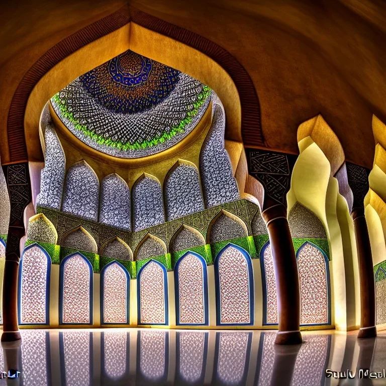 Islamic mosque, hdr, uhd, 8k, dof, perspective view, pivot on triumph, by paul meijering