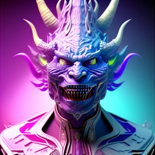 oni purple villain in galaxy, teal and purple smoke, detailed, realistic, 4k