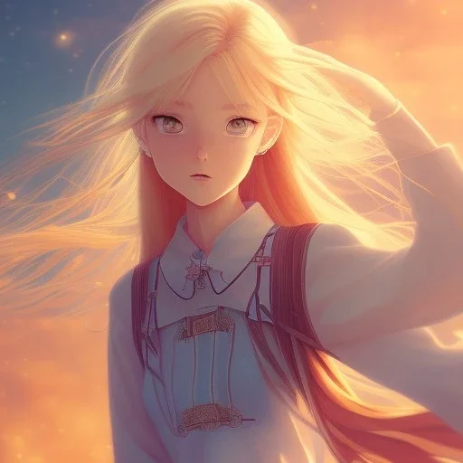 Anime art,anime key visual of elegant young female,long blonde hair and large eyes,finely detailed, perfect face,laying down in the grass at sunset,golden hour sunset lighting,background blur bokeh!!,trending on pixiv fanbox,studio ghibli,extremely high quality artwork