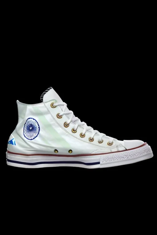 A sneaker with India's flag printed on the material