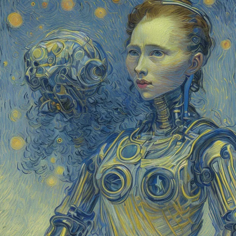 Portrait de femme robot par van gogh