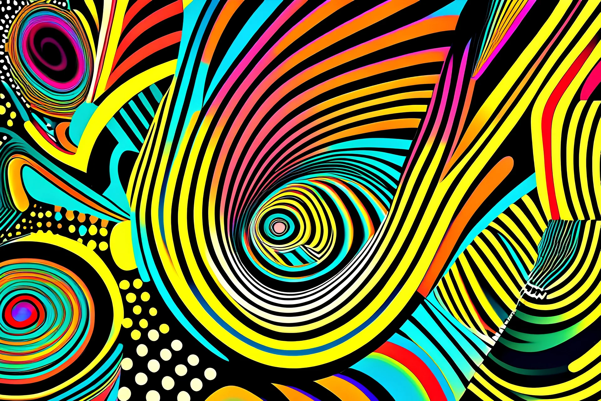 A futuristic digital artwork featuring vibrant colors and dynamic patterns inspired by the genre of techno acid music. The image showcases abstract shapes, pulsating lines, and swirling textures, creating a visually striking representation of the energetic and hypnotic sound. Influenced by artists such as Salvador Dali, Yayoi Kusama, and Bridget Riley.
