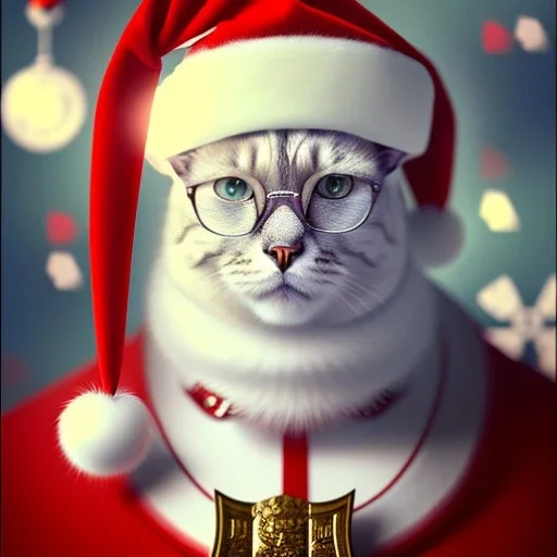 Portrait of cute cat, wearing santa, perfect composition, hyperrealistic, super detailed, 8k, high quality, trending art, trending on artstation, sharp focus, studio photo, intricate details, highly detailed, by greg rutkowski