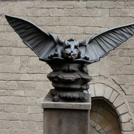 A magical gothic cat gargoyle with goat horns and wings the size of a cat Nick Harris style