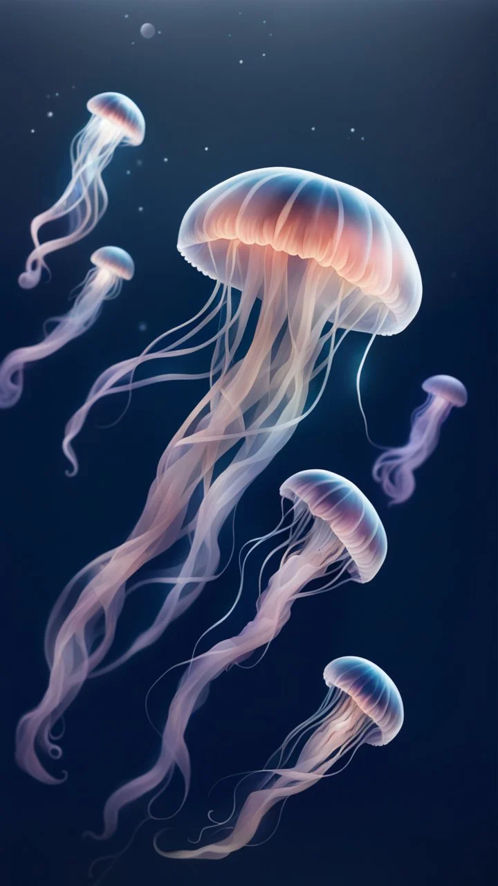 Draw jellyfish, translucent and slightly shining, floating in the dark. Let their forms blur like the boundaries between a dream and reality.