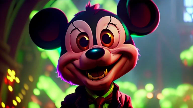 zombie mickey mouse, photorealism, movie screen capture, horror, sci-fi, retrofuturism,