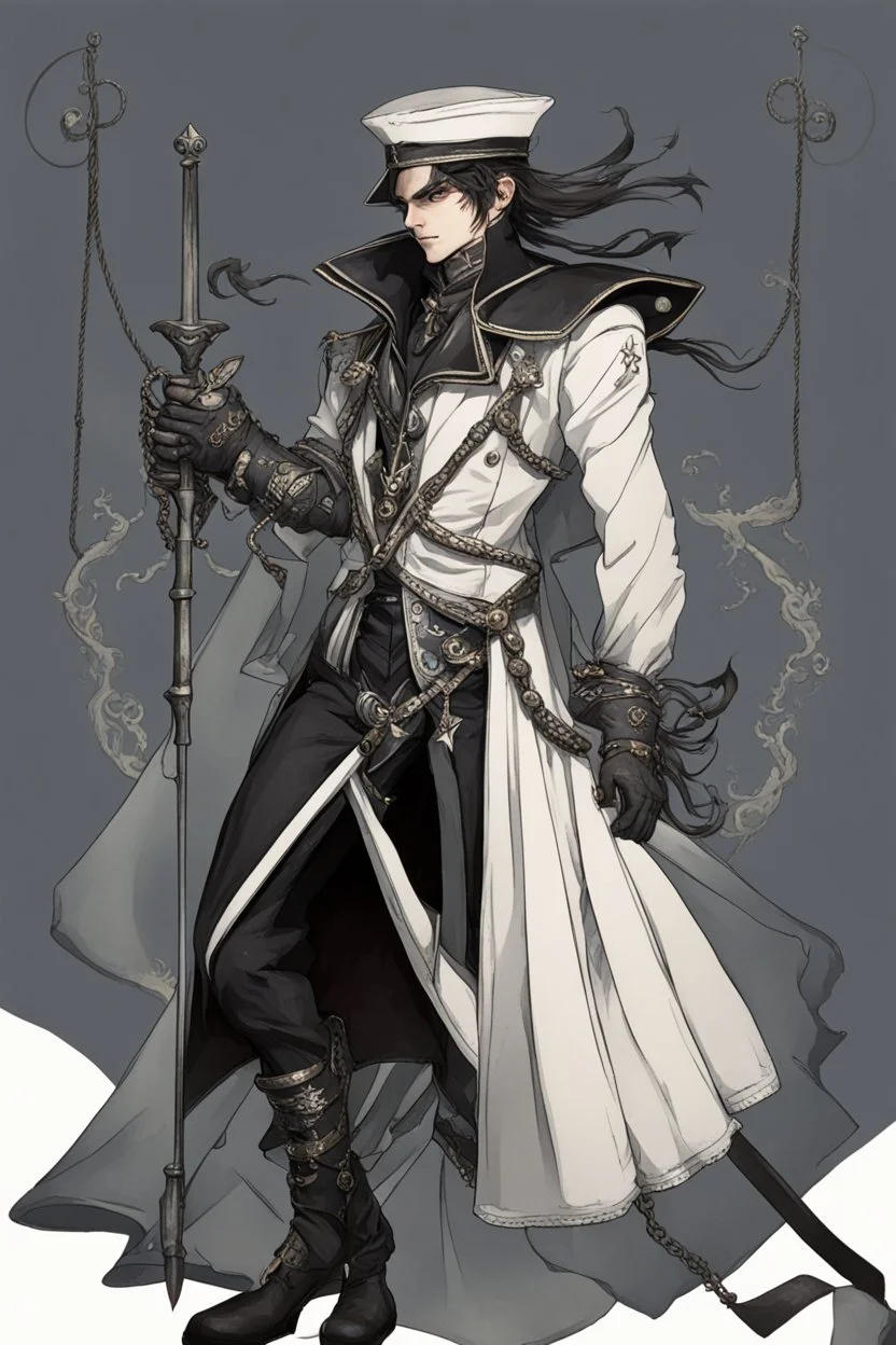 a fantasy sailor wearing dark clothing, male