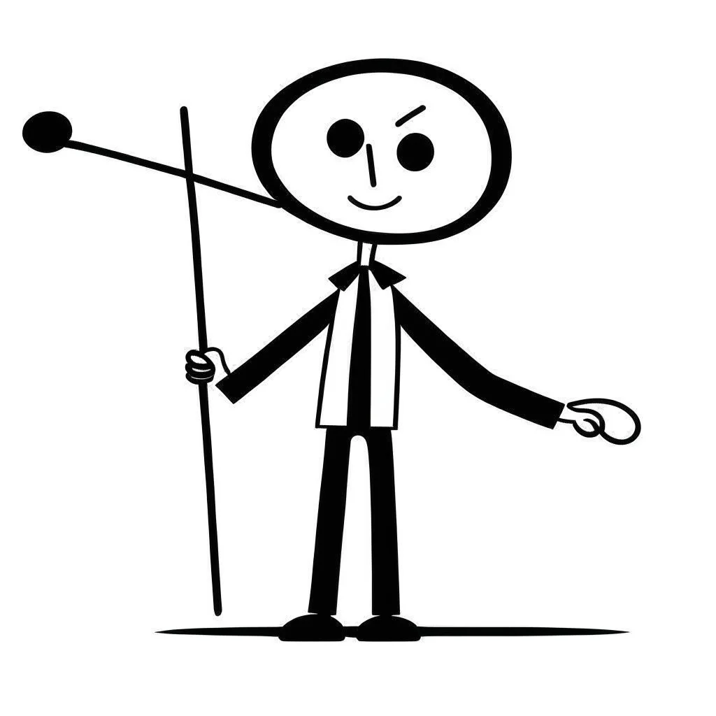 thin stick man with a bow tie black and white