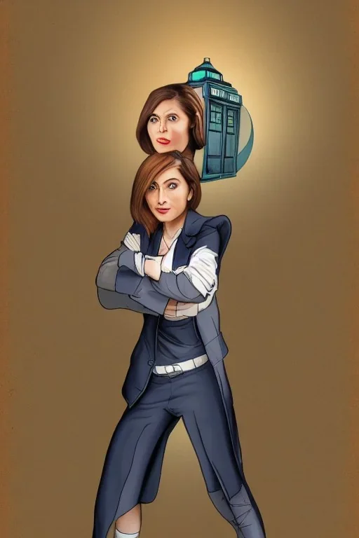 Portrait lady, full body shot, full-color long shot style of Doctor Who