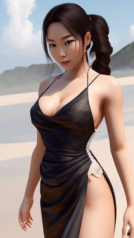 4K Photorealism : 30 year old Asian woman with a full body with a proportional body, symmetrical face, precise clean brown eyes, long flowing hair, precise chest accentuation, showing typical Japanese clothing