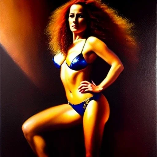 Fullbody Portrait oil on canvas of 'Red Sonja',hyperrealism,intense stare,Ambiance dramatic,painting by Arthur Adams,Earl Norem,Caravaggio,simon Bisley,frazetta,Howard,西嘛哒, evan lee, Vallejo,kelly , cinematic composition, extreme detail,fit full body inside picture,8k