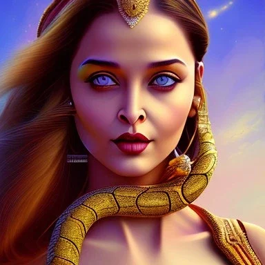 Aishwarya rai , hot snake goddess, 16k , golden hour