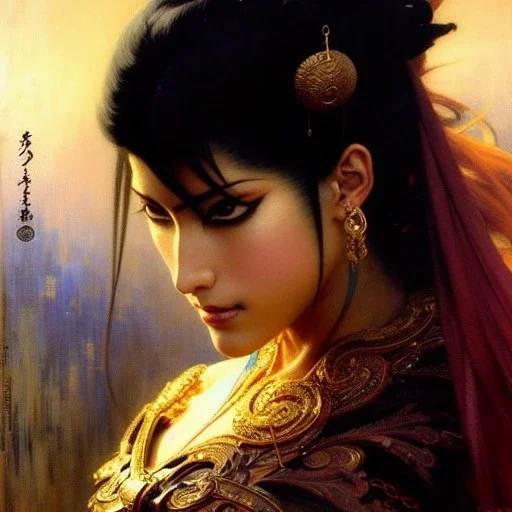 portrait beautiful face 'Benisato-ninja scroll',busty,ancient metal armor balanciaga fashion clothe painting by gaston bussiere, greg rutkowski, yoji shinkawa, yoshitaka amano, tsutomu nihei, donato giancola, tim hildebrandt, oil on canvas, cinematic composition, extreme detail,fit full head inside picture,16k