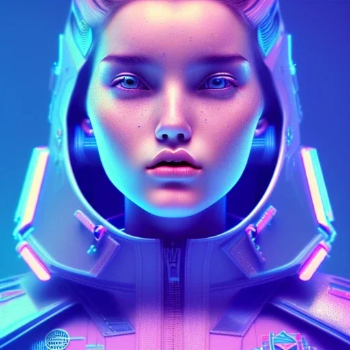 woman teenager, army design, retro futuristic, leather dress, gradient color, BLUE, PINK, CYAN, neon, insanely detailed, 16k resolution, perfect eyes, cinematic smooth, intricate detail