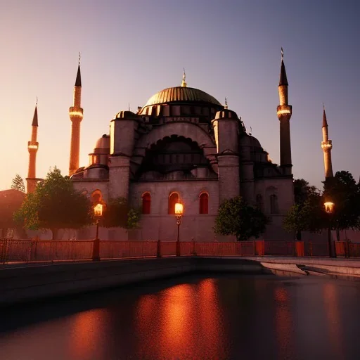 Sultanahmet cami sunset, photo realistic, unreal engine 5, octane render, cinema4d