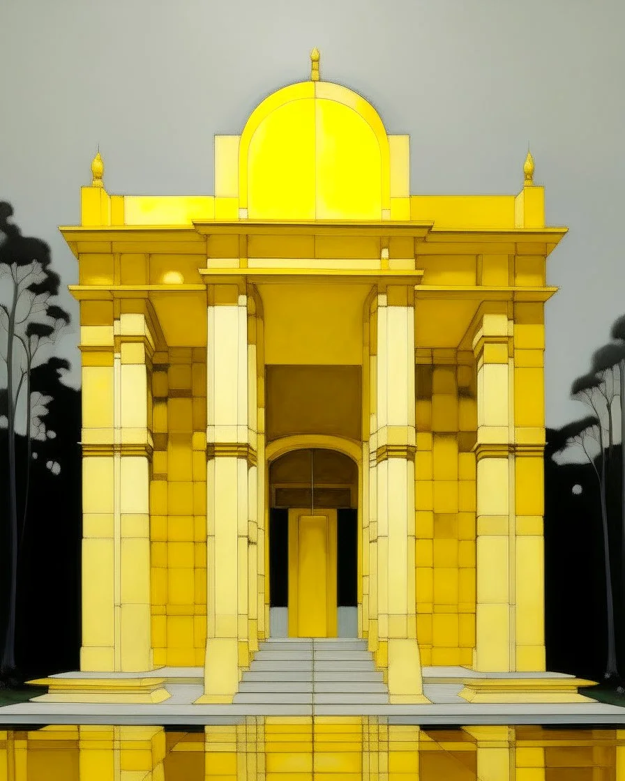 A light yellow lightning temple painted by Piet Mondrian