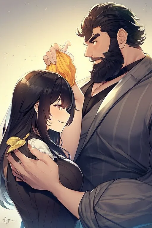 man with beard, handsome and happy, holding a Beautiful woman with black hair. Romantic and in love