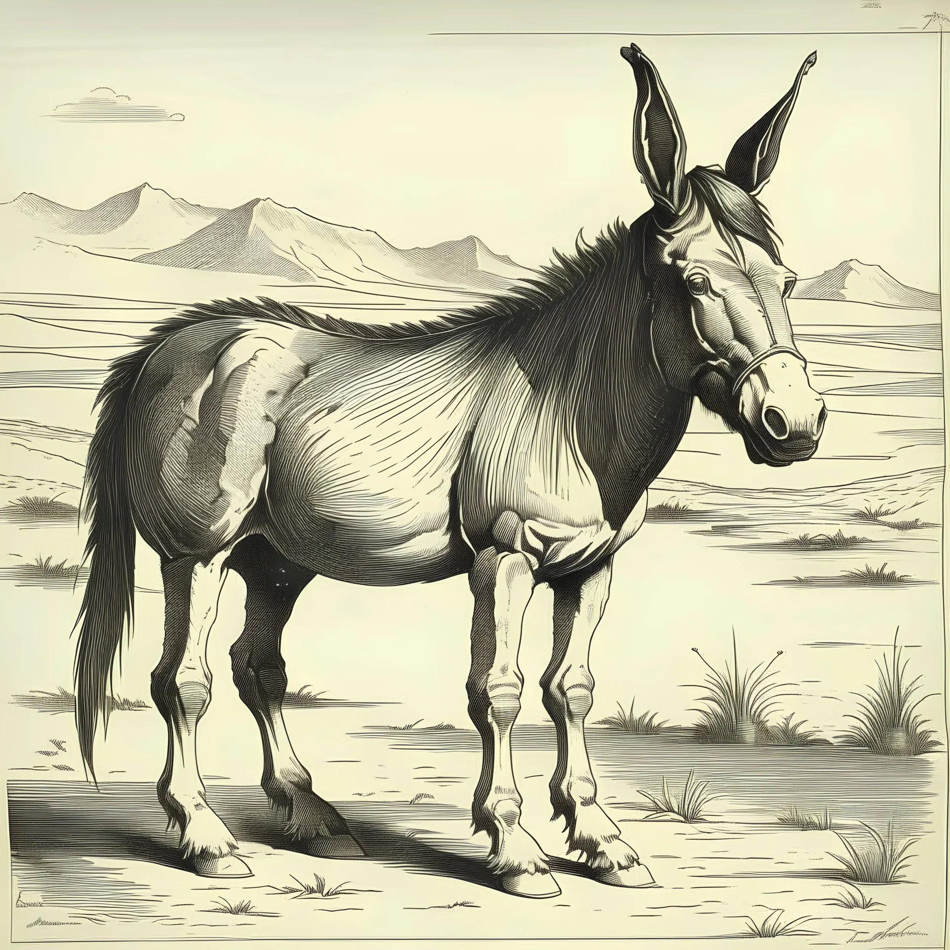 engraving of mule illustration