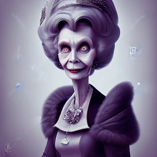 extrem tim burton style of old evil lady stepmother, sharp focus