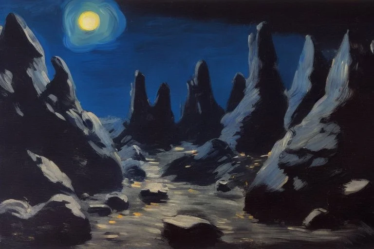 Rocks, night, 2000's sci-fi movies influence, edouard manet impressionism painting