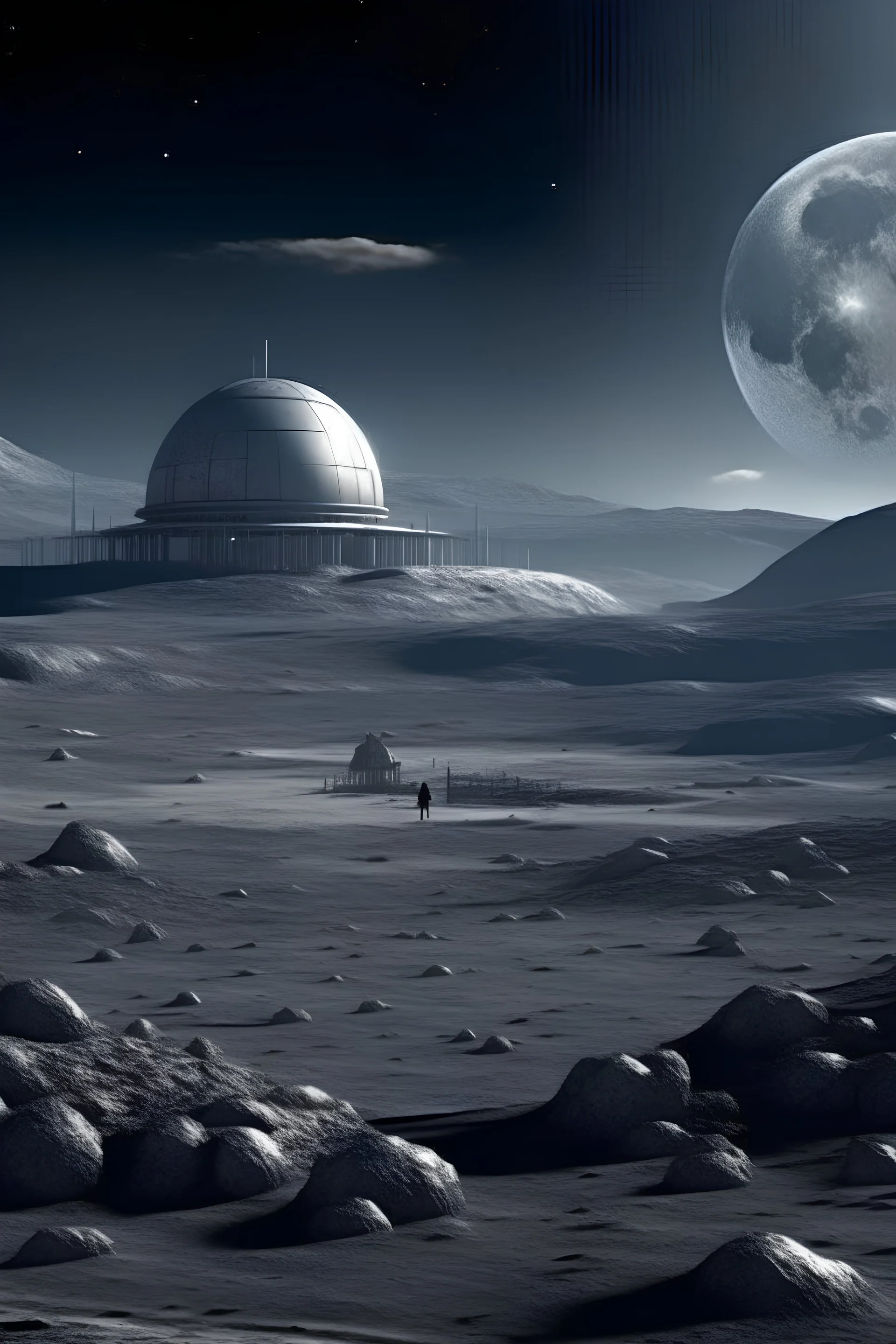 secret extraterrestrial base on the moon with planet earth in the background