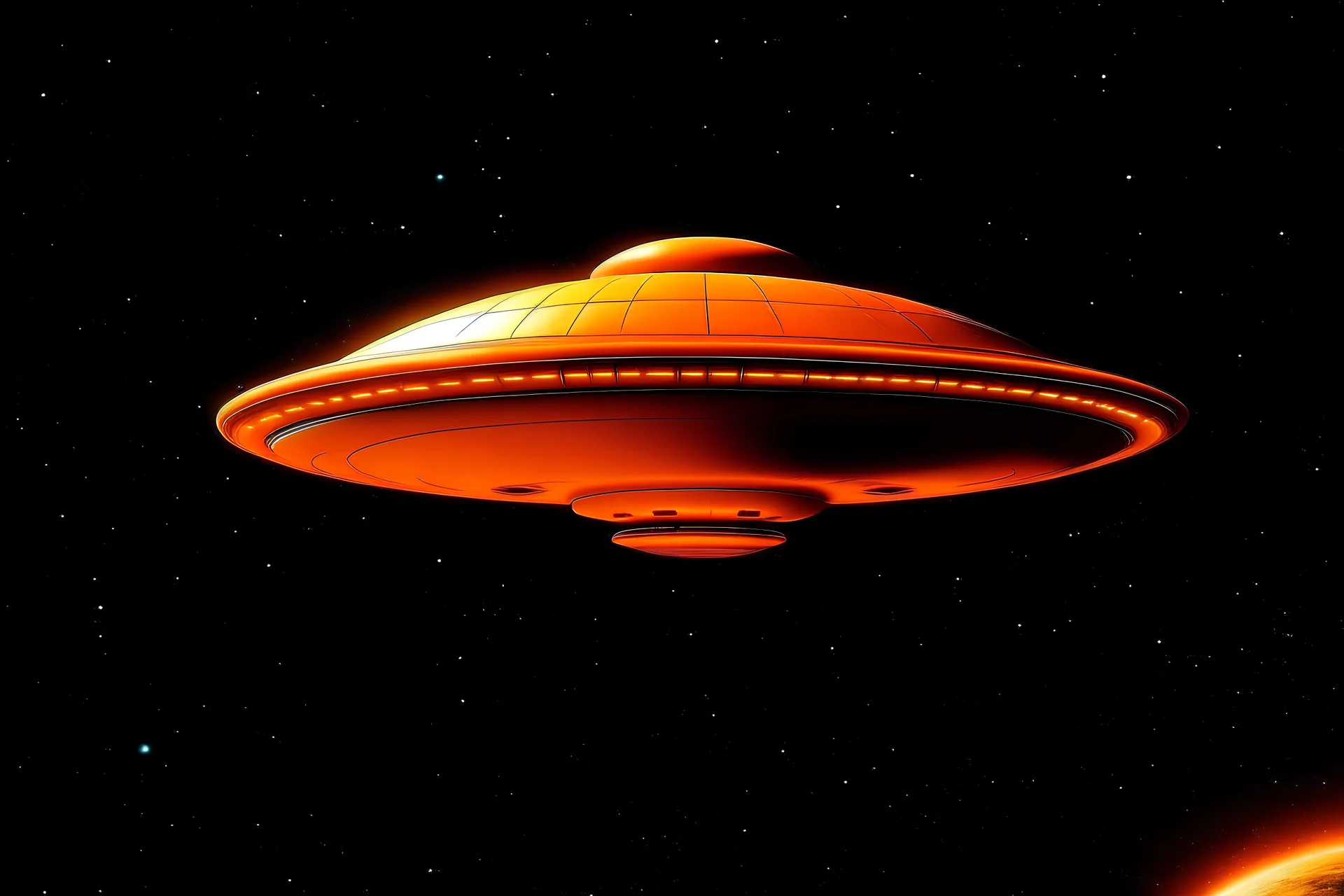 An orange UFO in outer space