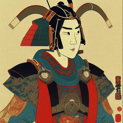 Ukiyo-e Style , Male Samuri in armour