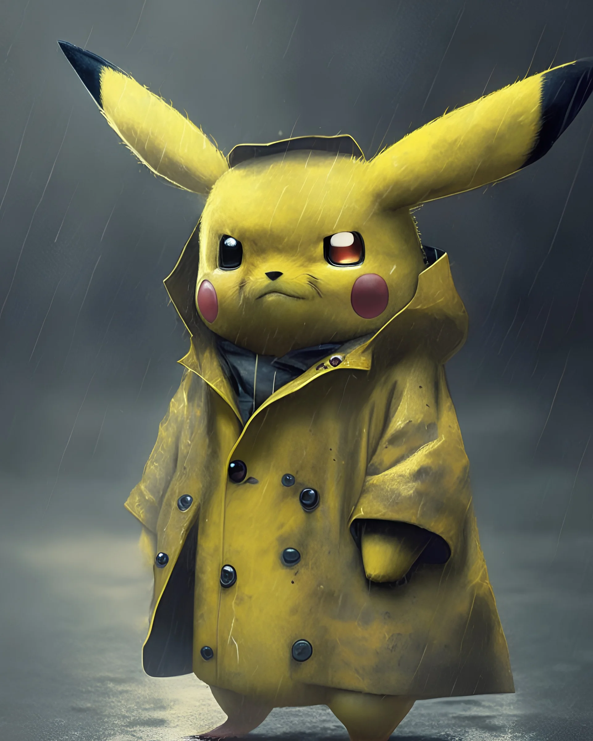 A creepy pikachu with a coat