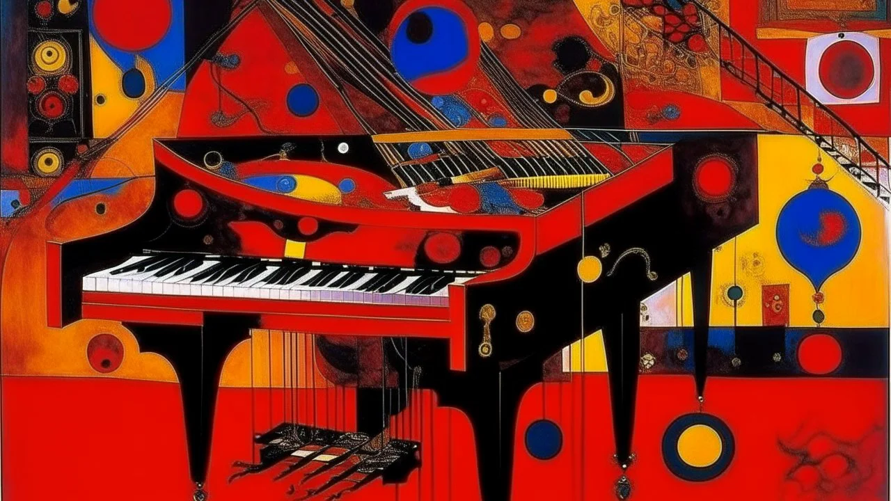 A red plague harpsichord painted by Wassily Kandinsky