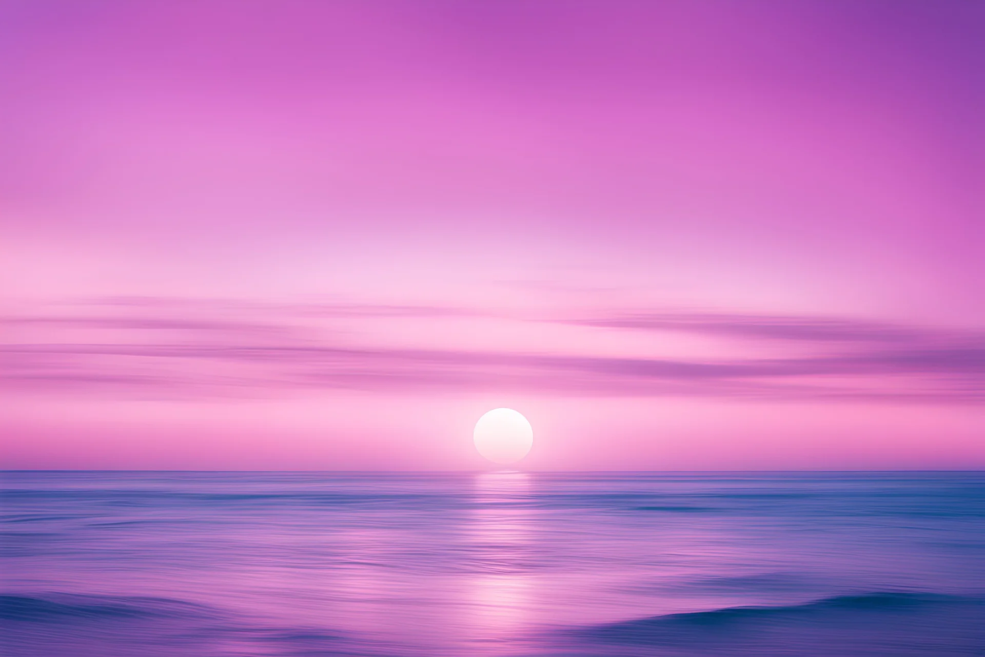 A glassy ocean, the horizon a blur between sea and sky, purple color, minimalist, shot with peach and cyan lighting