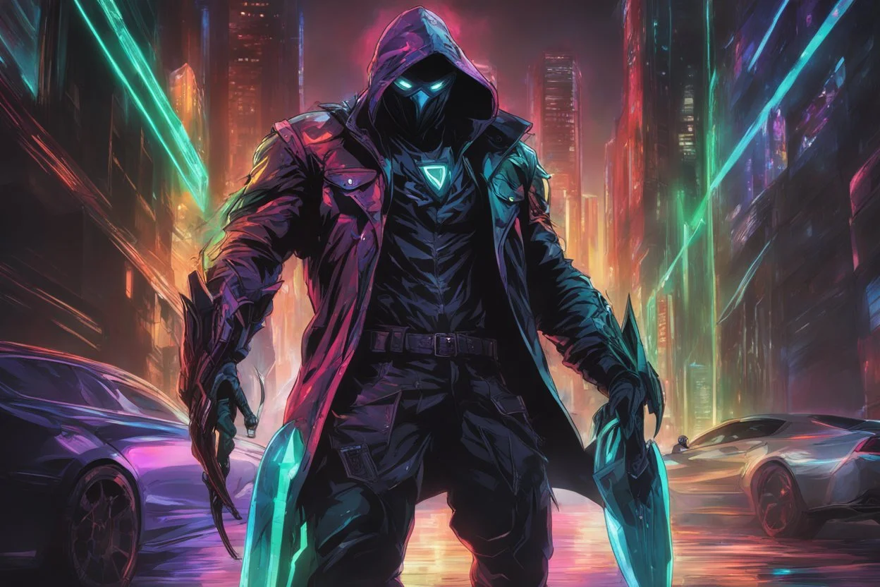 Man with RGB cyber mask in 8k solo leveling shadow artstyle, Crystal and Symbiote them, neon effect , magic circle, close picture, full body, apocalypse, intricate details, highly detailed, high details, detailed portrait, masterpiece,ultra detailed, ultra quality