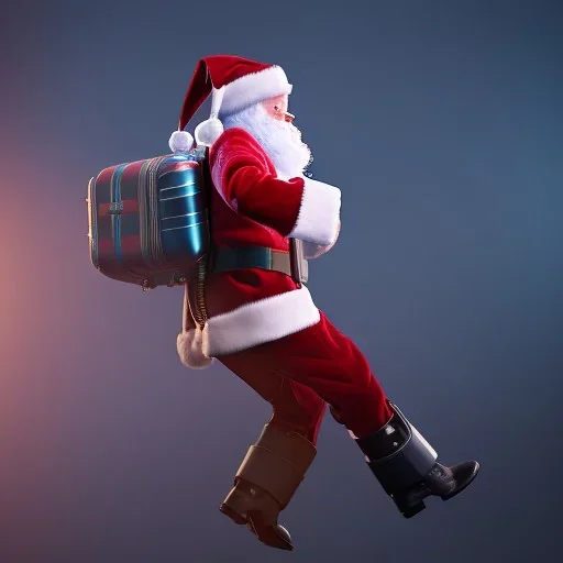 Jet pack, roketle uçan noel baba, octane render, 8k, --ar 1:1