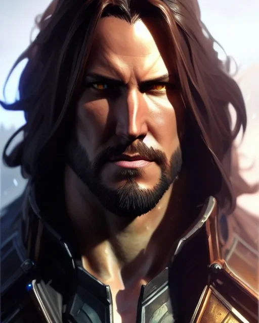 "matt mercer, full-scale head and shoulders portrait, 8k resolution concept art portrait by Greg Rutkowski, Artgerm, WLOP, Alphonse Mucha dynamic lighting hyperdetailed intricately detailed Splash art trending on Artstation triadic colors Unreal Engine 5 volumetric lighting Splash art fantasy