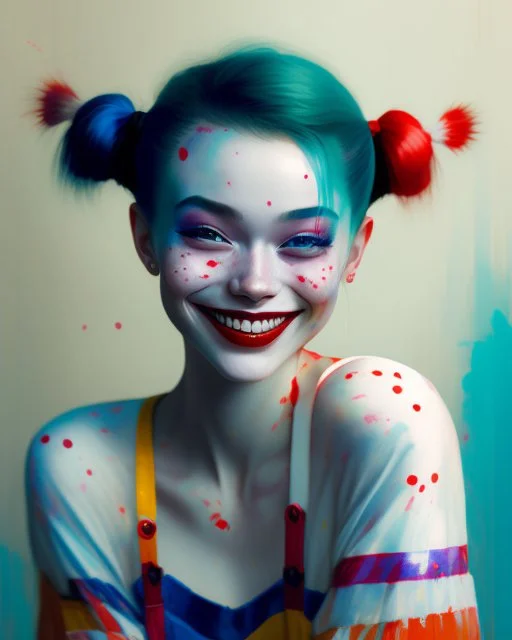 painting by koson ohara and marta bevacqua, Harley Quinn Smile