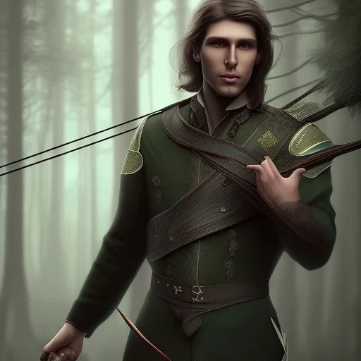 Male, Dark hair, Photorealism, Archer, Dark Forrest background