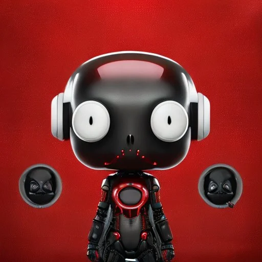 A detailed avatar portrait cute alien animal Figure in a provocative pose holding a symbol of power and wearing headphones Raw gritty Gothic t-shirt design Dark reds and blacks bright bloody red background Distorted or blurred splash imagery that suggests violence and chaos t-shirt design 3D vector art