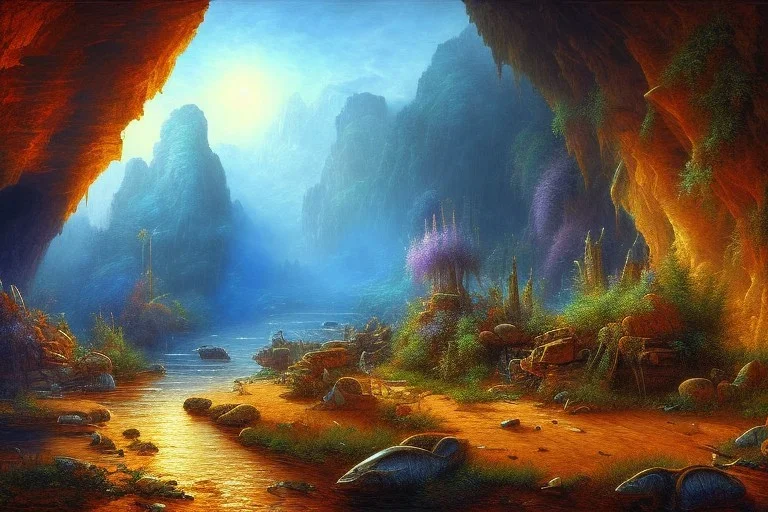 Neo-Impressionist cave, Pre-Historic, Fine Art, high quality, fine detail, moody,